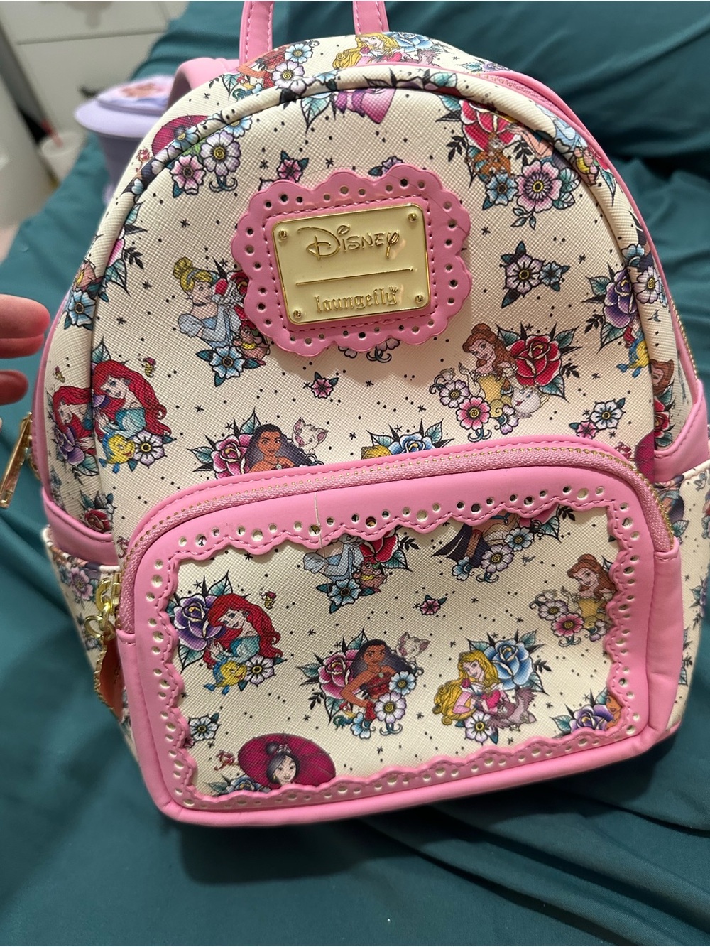 Loungefly Cream and Pink Disney Princess Floral Mini Backpack